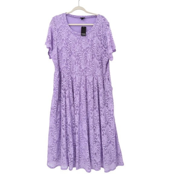 torrid Dresses & Skirts - Torrid Lilac Purple Floral Lace Midi Fit and Flare Dress Pockets 3X 22-24 NEW
